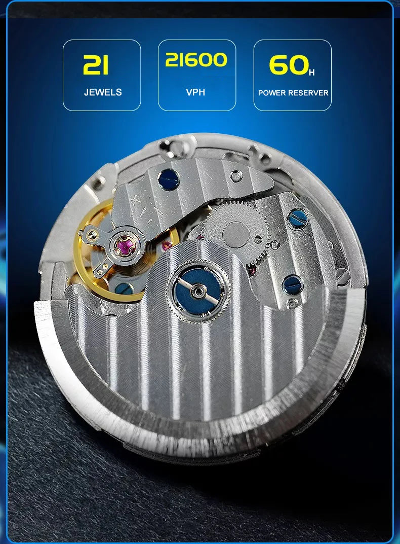 HANBORO Reloj Mecánico Automático Cuadrado Hombre 38mm - Zafiro 5ATM Shanghai