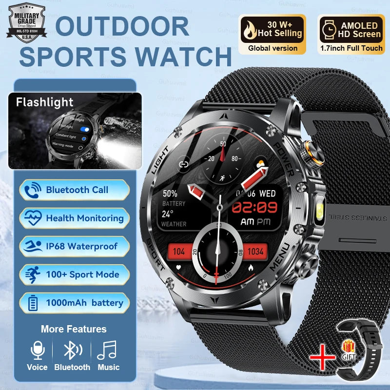 Reloj Smartwatch T-REX3 Deportivo GPS - Batería 1000mAh, 10ATM Impermeable, Linterna, Llamadas BT