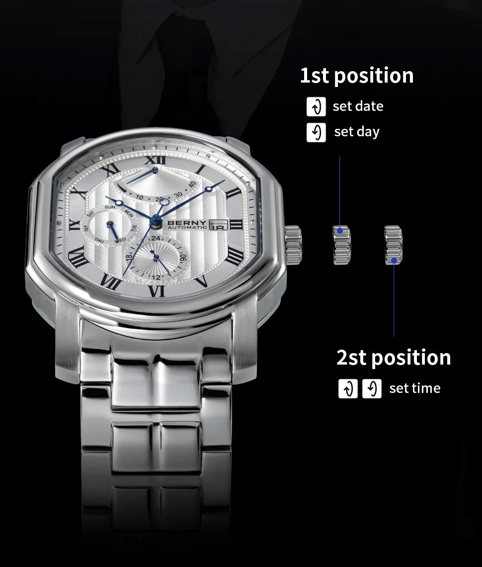 BERNY Reloj Mecánico Automático Hombre Miyota - Zafiro Resistente al Agua