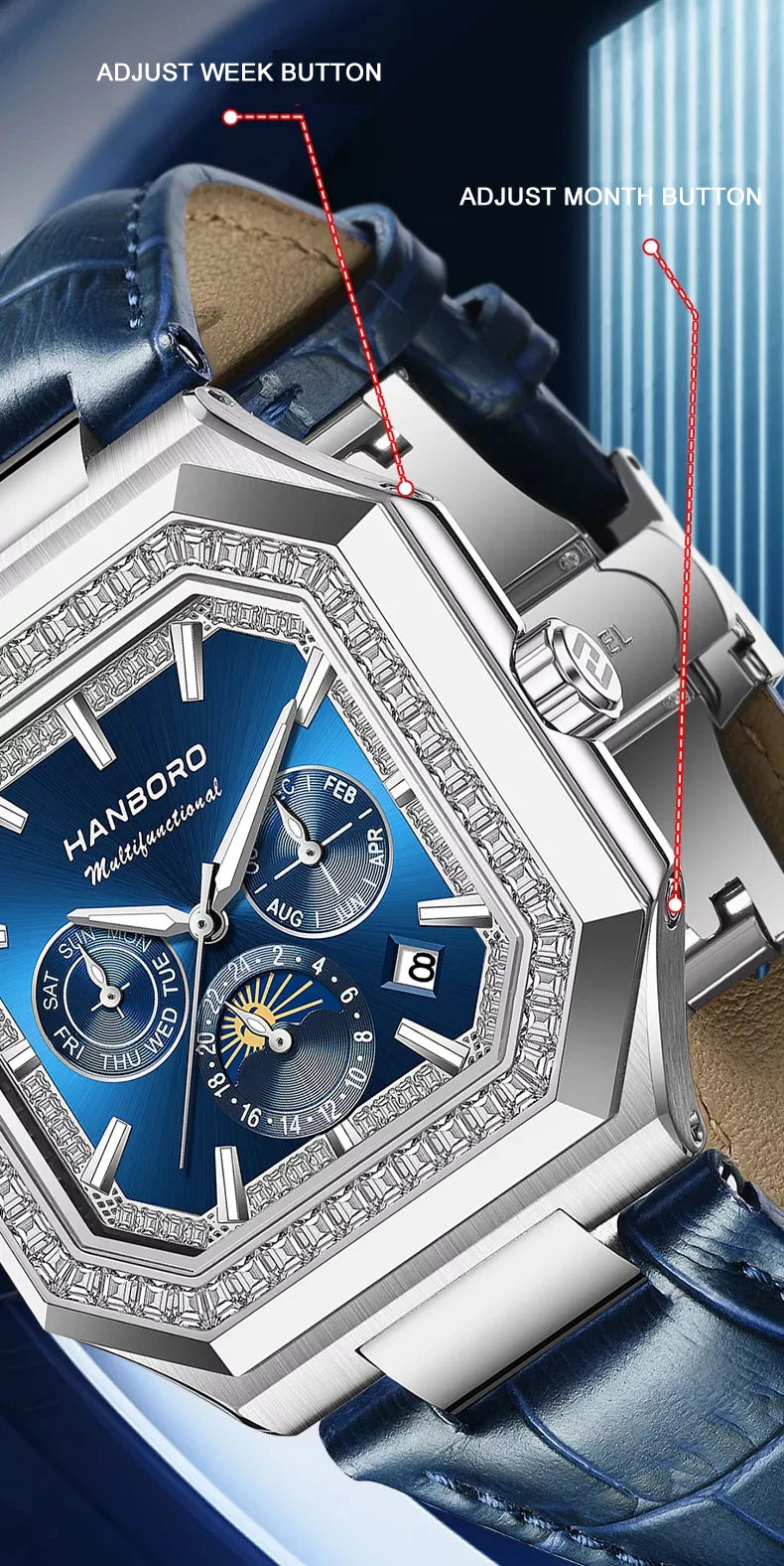 HANBORO Reloj Mecánico Automático Cuadrado Hombre 38mm - Zafiro 5ATM Shanghai