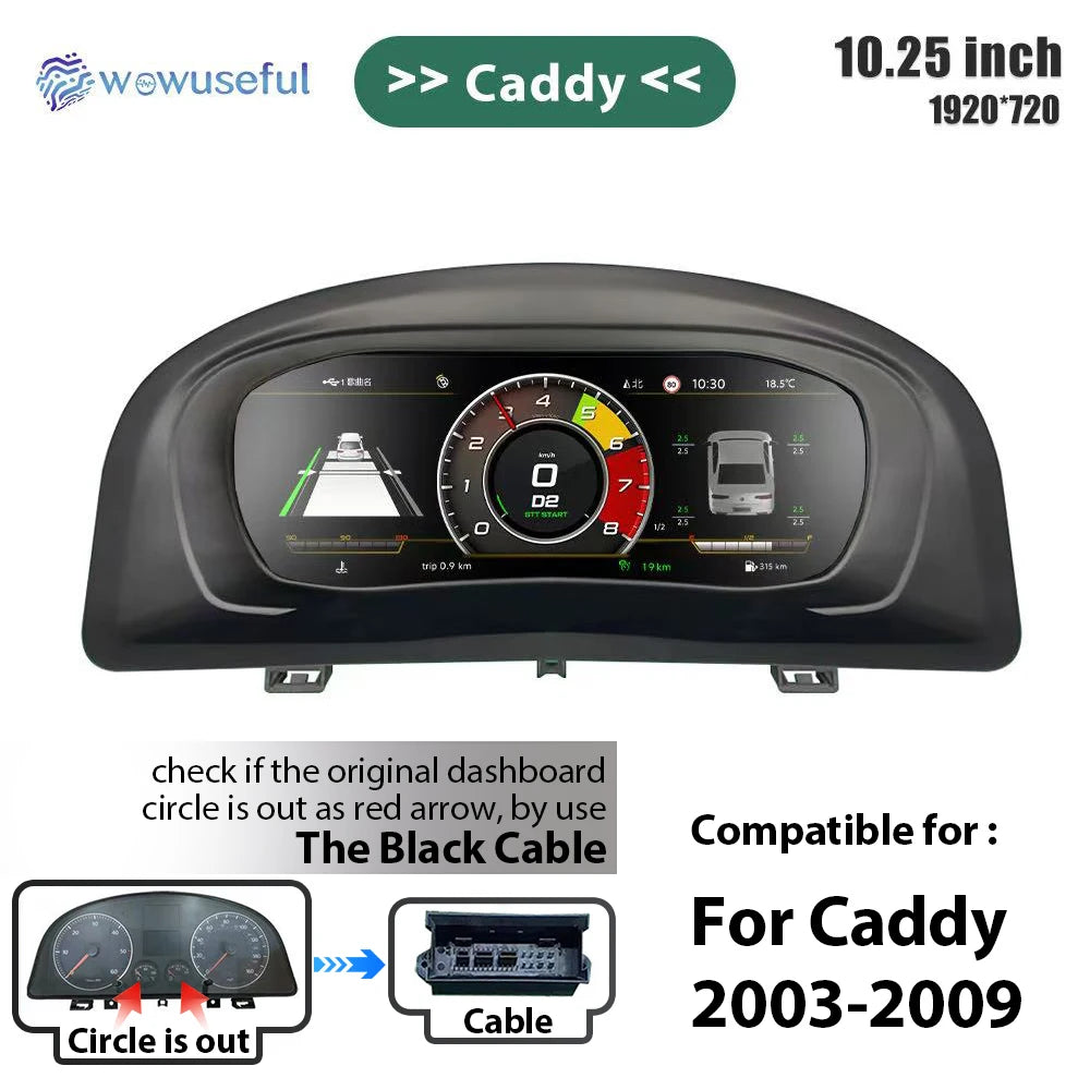 Cuadro de Instrumentos Digital LCD 10.25" para VW - Scirocco, Caddy, Touran, Sharan, EOS, Golf 5