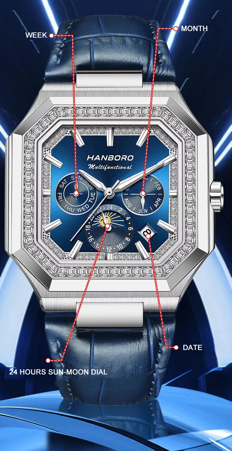 HANBORO Reloj Mecánico Automático Cuadrado Hombre 38mm - Zafiro 5ATM Shanghai