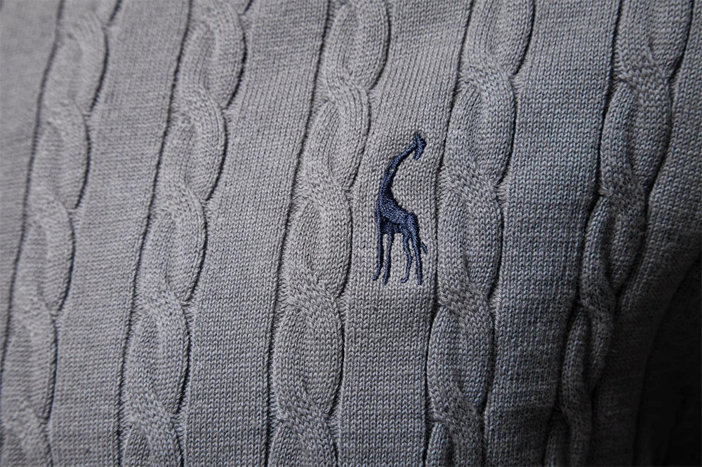 AIOPESON Jersey Premium Hombre - Pullover Algodón con Bordado Jirafa y Patrón Trenzado