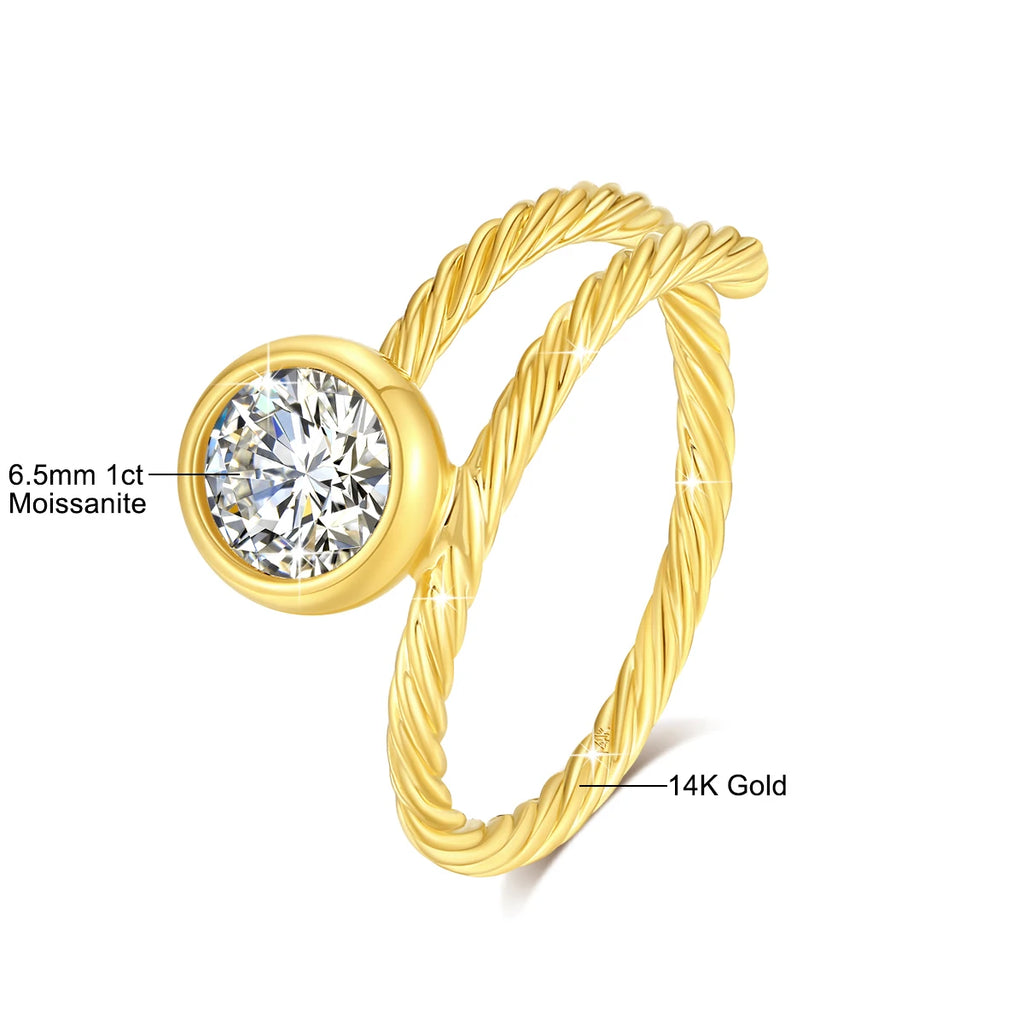 Anillo de Oro 14K con Moissanita 1ct - Diseño Trenzado Elegante