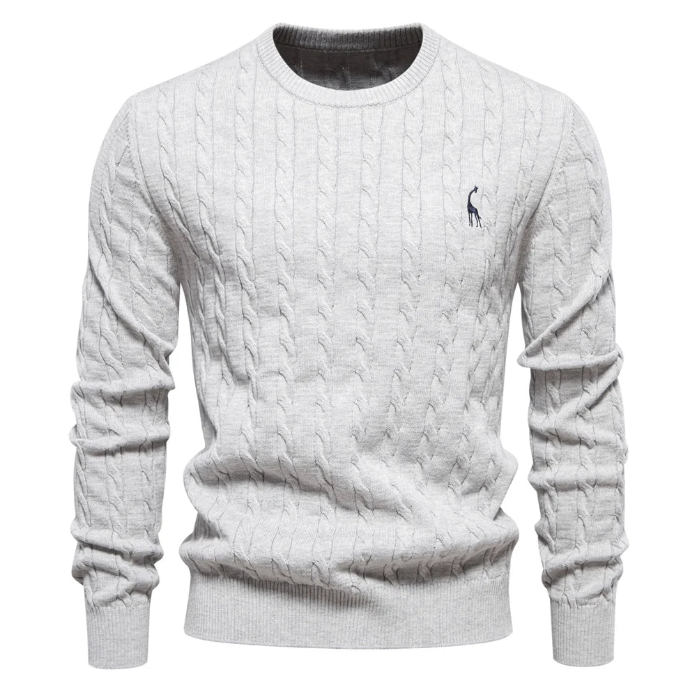 AIOPESON Jersey Premium Hombre - Pullover Algodón con Bordado Jirafa y Patrón Trenzado