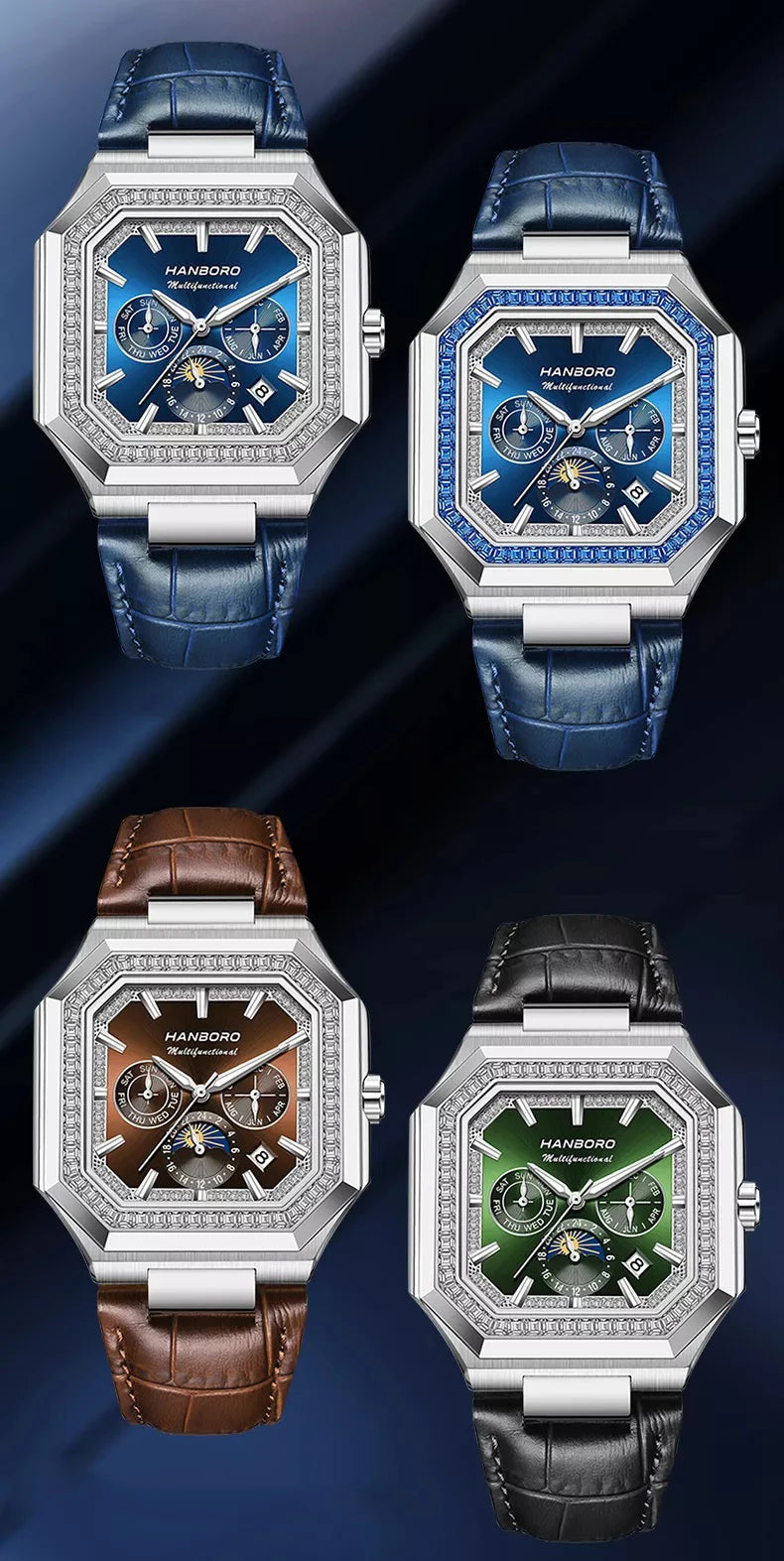 HANBORO Reloj Mecánico Automático Cuadrado Hombre 38mm - Zafiro 5ATM Shanghai