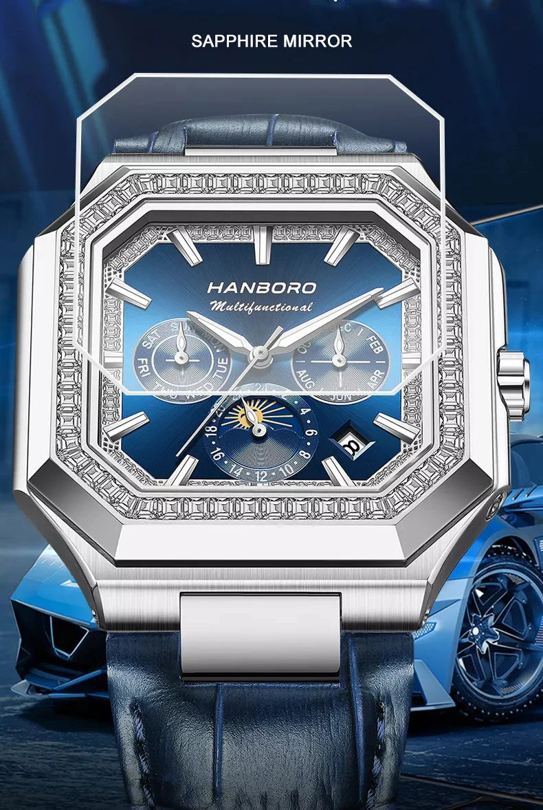 HANBORO Reloj Mecánico Automático Cuadrado Hombre 38mm - Zafiro 5ATM Shanghai