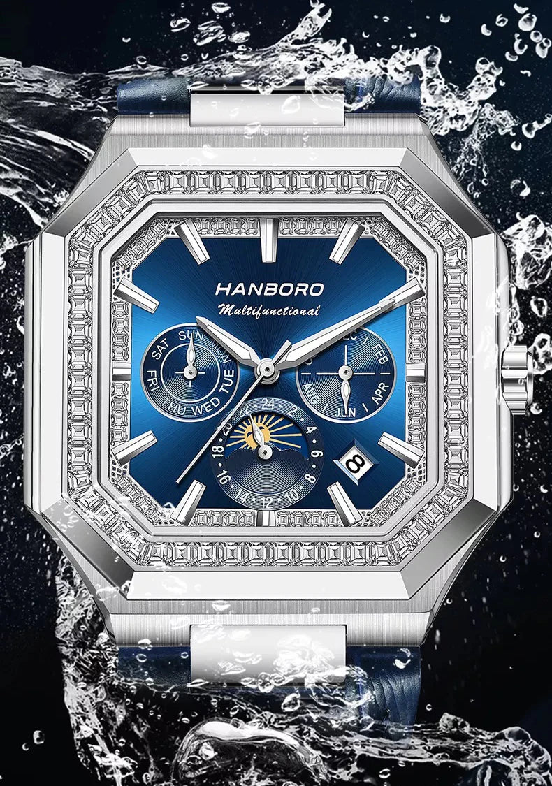 HANBORO Reloj Mecánico Automático Cuadrado Hombre 38mm - Zafiro 5ATM Shanghai