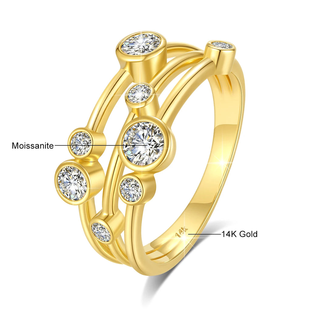 Anillo de Diseñador Oro 14K (AU585) con Moissanita - Joyería de Lujo para Mujer Compromiso Aniversario