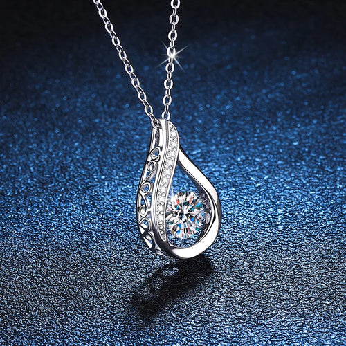 Collar Plata 925 con Moissanita - Elegante Colgante Gota Brillante para Mujer