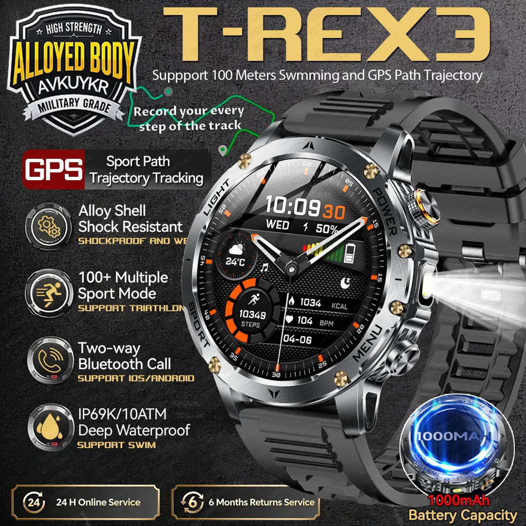 Reloj Smartwatch T-REX3 Deportivo GPS - Batería 1000mAh, 10ATM Impermeable, Linterna, Llamadas BT