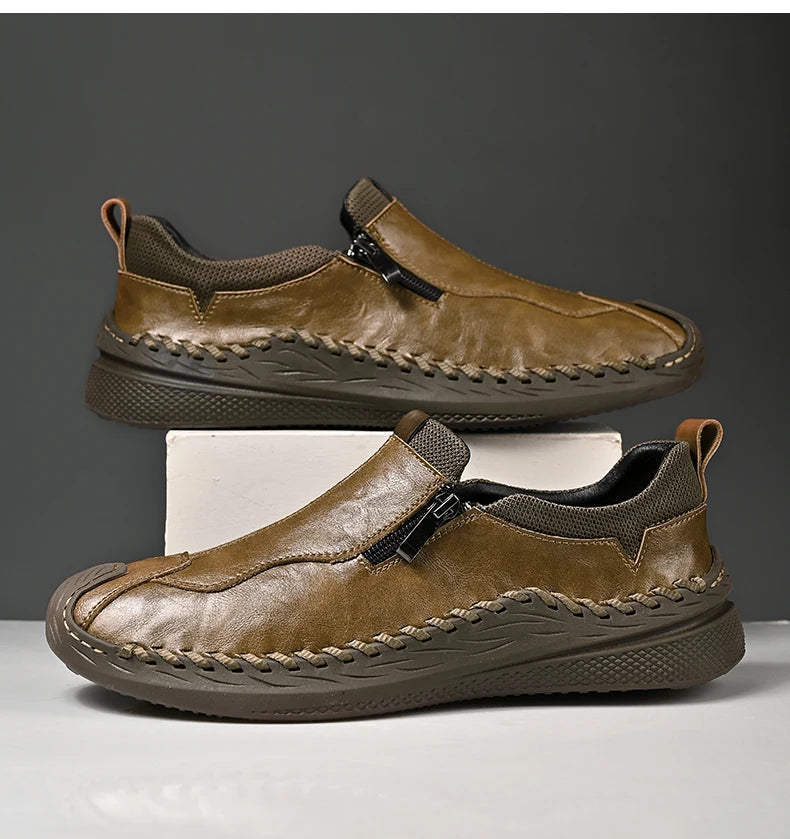 LETCOMFIT Zapatos de Cuero Genuino para Hombre - Mocasines Cómodos Hechos a Mano