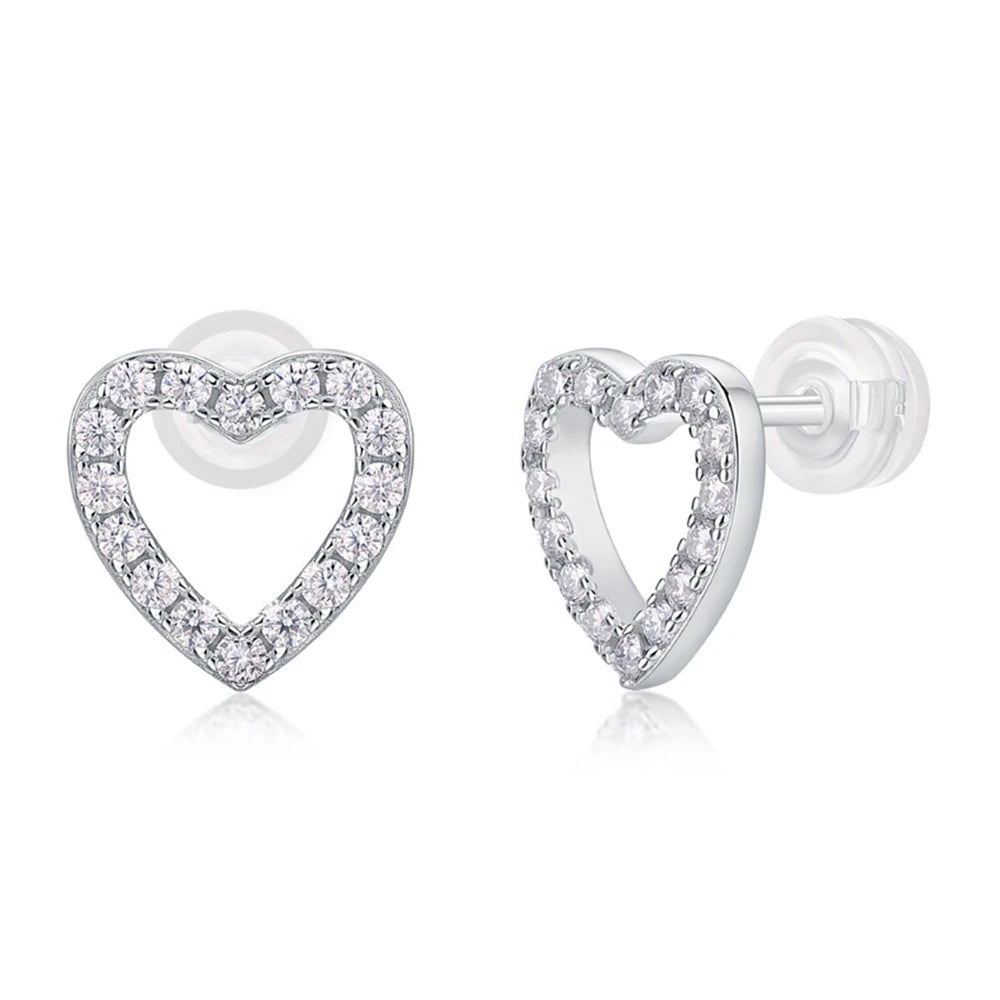Pendientes de Corazón Plata 925 con Diamantes Moissanita VVS1
