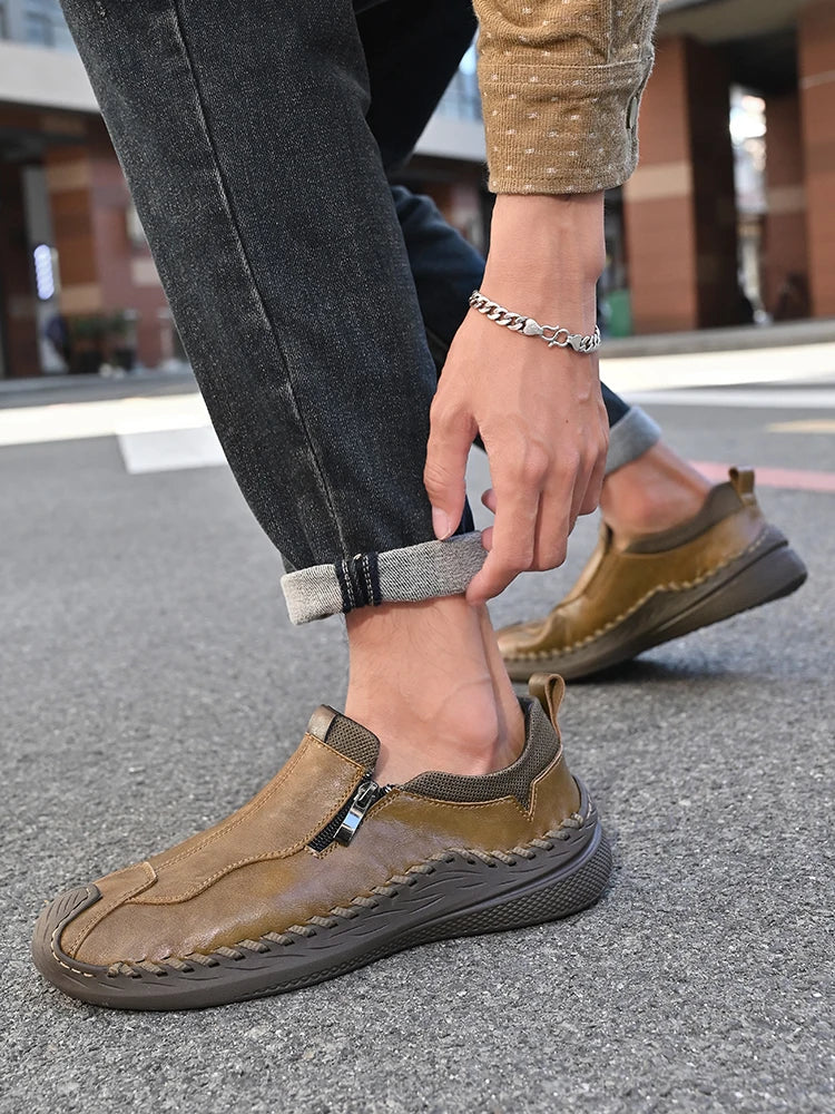 LETCOMFIT Zapatos de Cuero Genuino para Hombre - Mocasines Cómodos Hechos a Mano