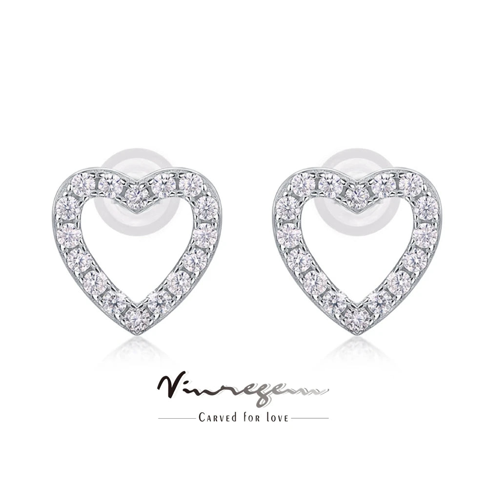 Pendientes de Corazón Plata 925 con Diamantes Moissanita VVS1