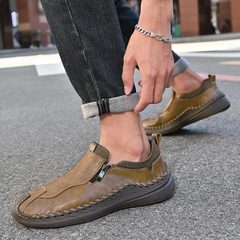 LETCOMFIT Zapatos de Cuero Genuino para Hombre - Mocasines Cómodos Hechos a Mano