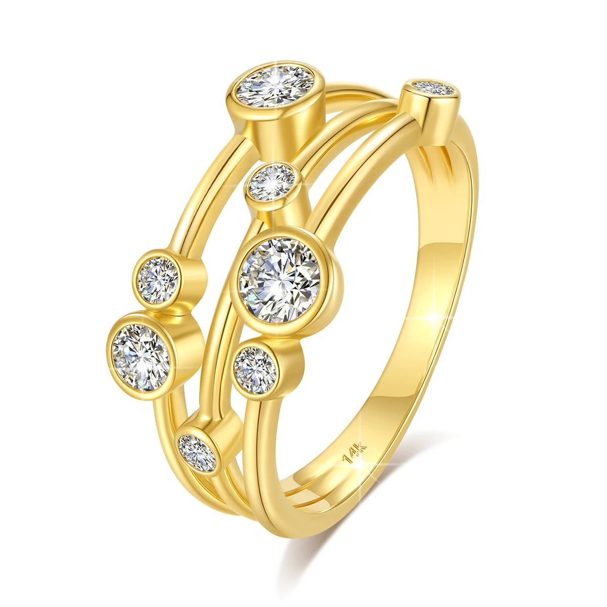 Anillo de Diseñador Oro 14K (AU585) con Moissanita - Joyería de Lujo para Mujer Compromiso Aniversario