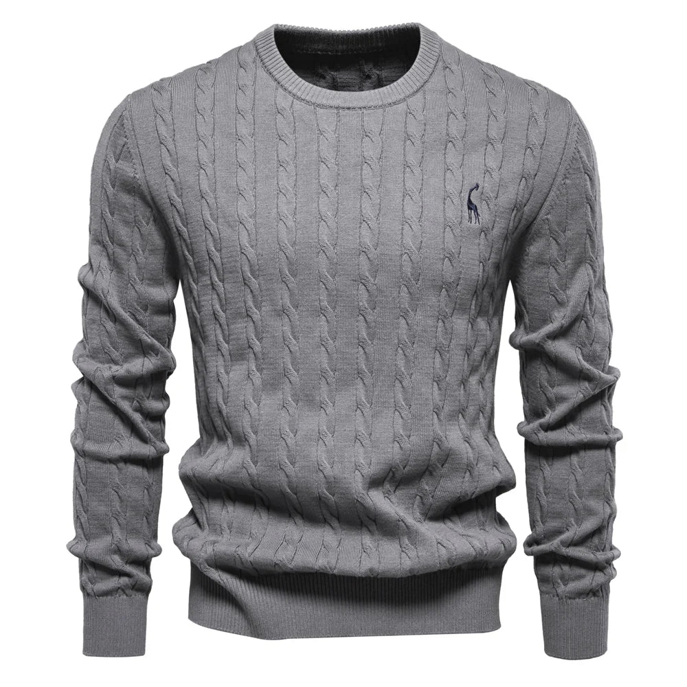 AIOPESON Jersey Premium Hombre - Pullover Algodón con Bordado Jirafa y Patrón Trenzado