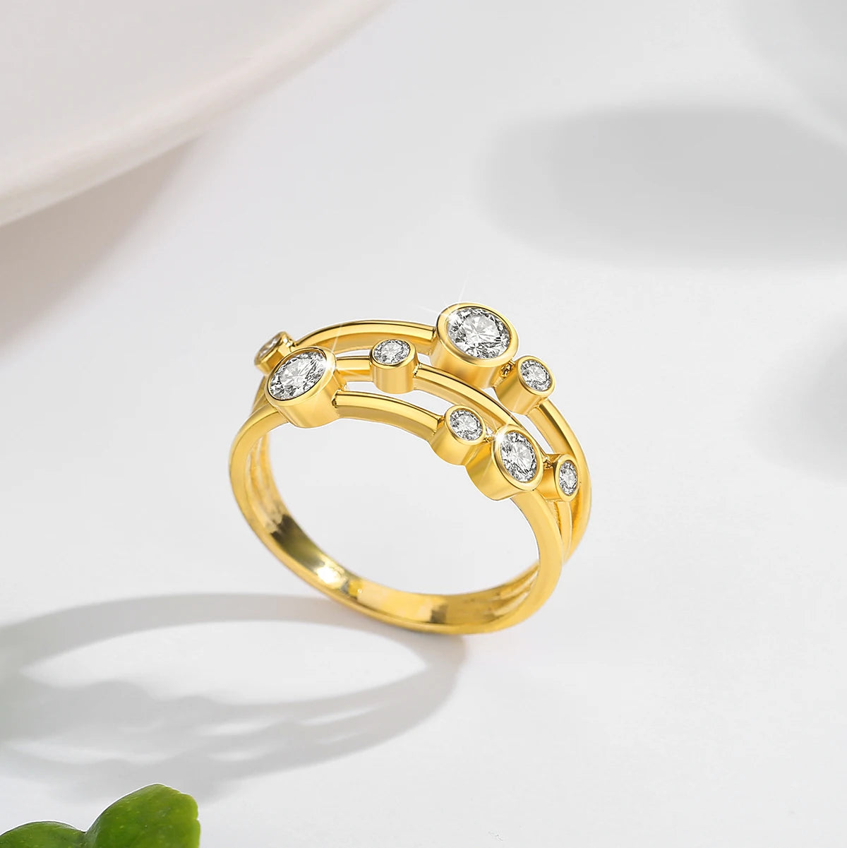 Anillo de Diseñador Oro 14K (AU585) con Moissanita - Joyería de Lujo para Mujer Compromiso Aniversario