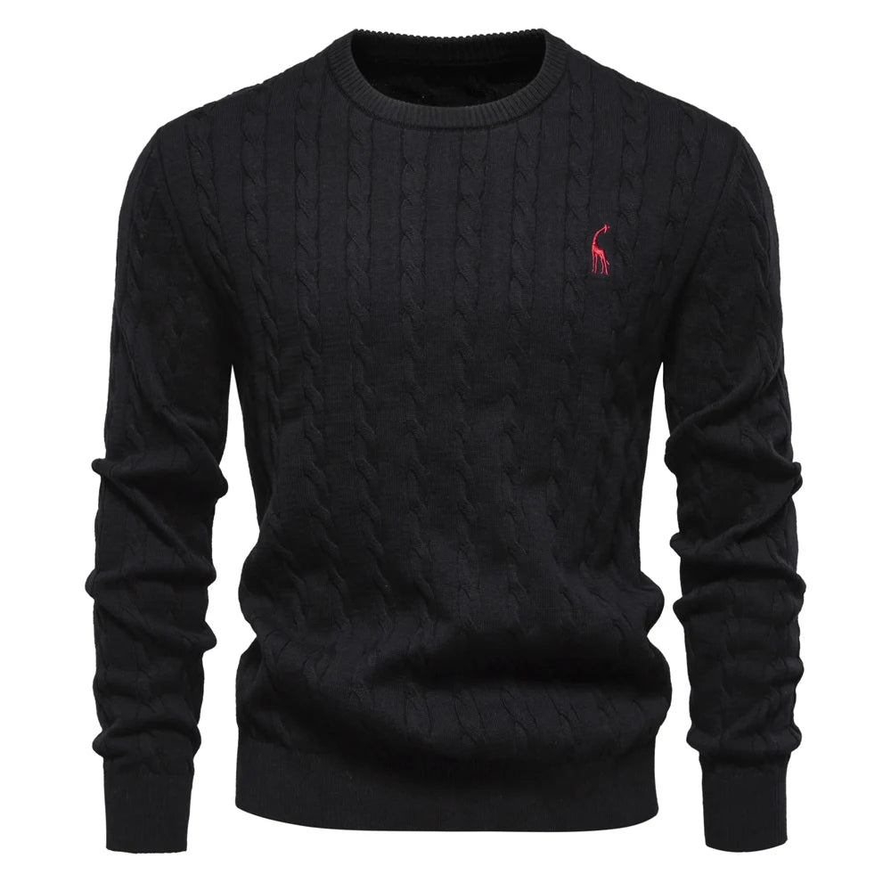 AIOPESON Jersey Premium Hombre - Pullover Algodón con Bordado Jirafa y Patrón Trenzado