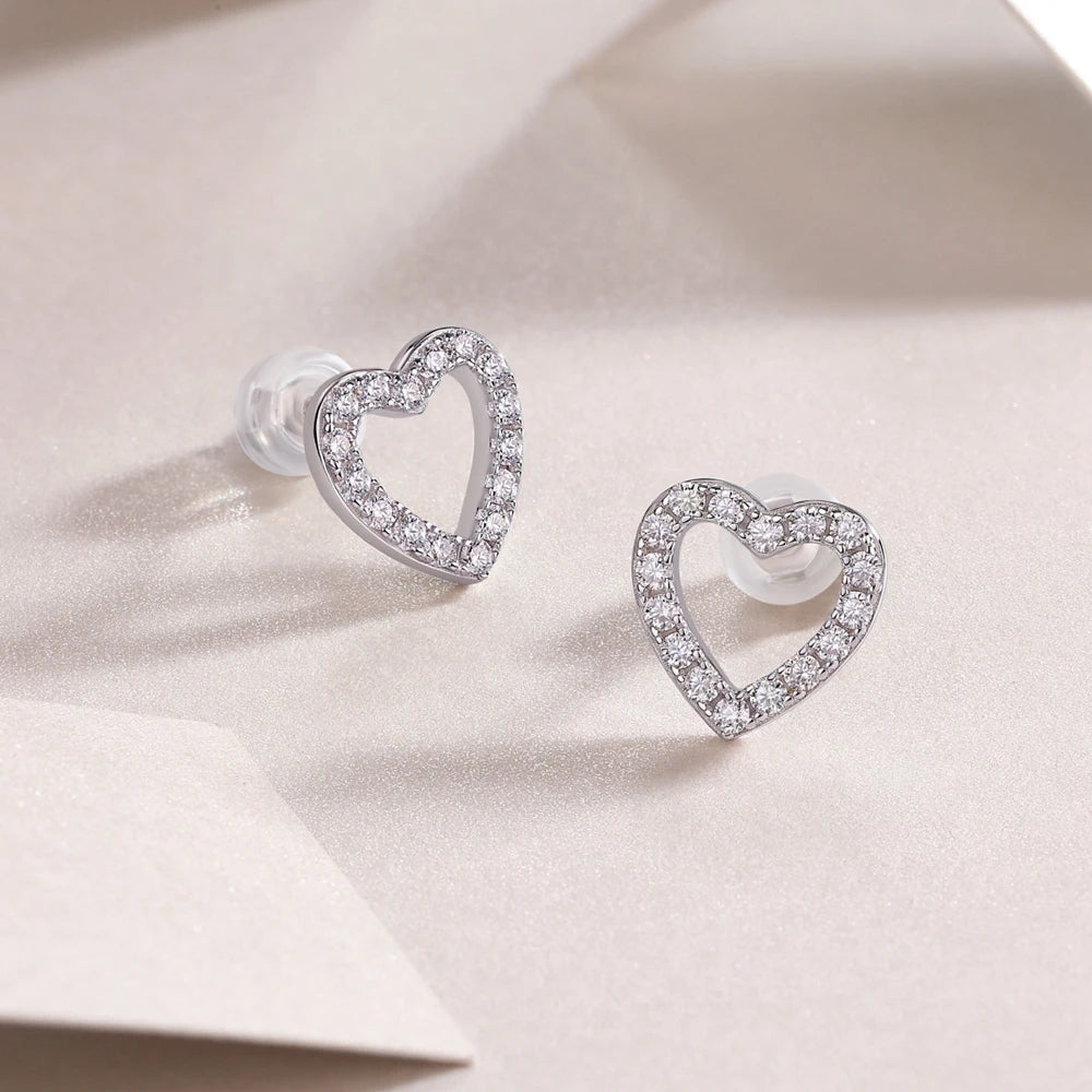 Pendientes de Corazón Plata 925 con Diamantes Moissanita VVS1