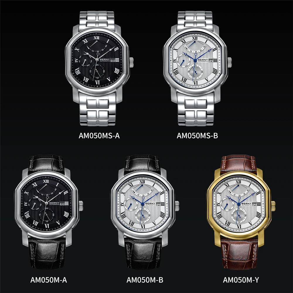 BERNY Reloj Mecánico Automático Hombre Miyota - Zafiro Resistente al Agua