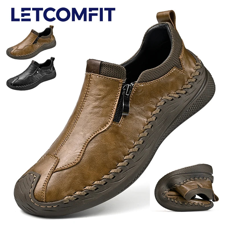LETCOMFIT Zapatos de Cuero Genuino para Hombre - Mocasines Cómodos Hechos a Mano