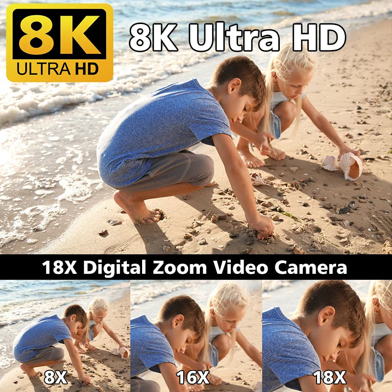 8K Videokamera 48MP mit 18x Zoom - HD Camcorder mit WIFI & 3" Touchscreen