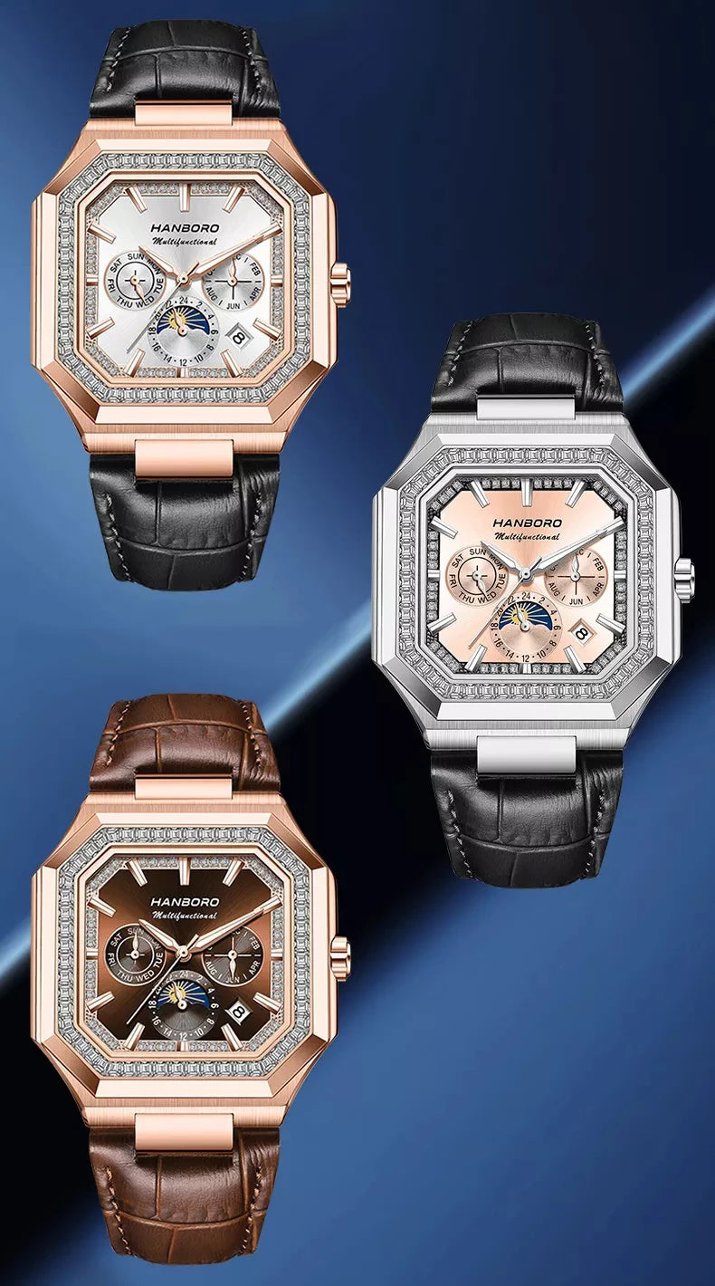 HANBORO Reloj Mecánico Automático Cuadrado Hombre 38mm - Zafiro 5ATM Shanghai