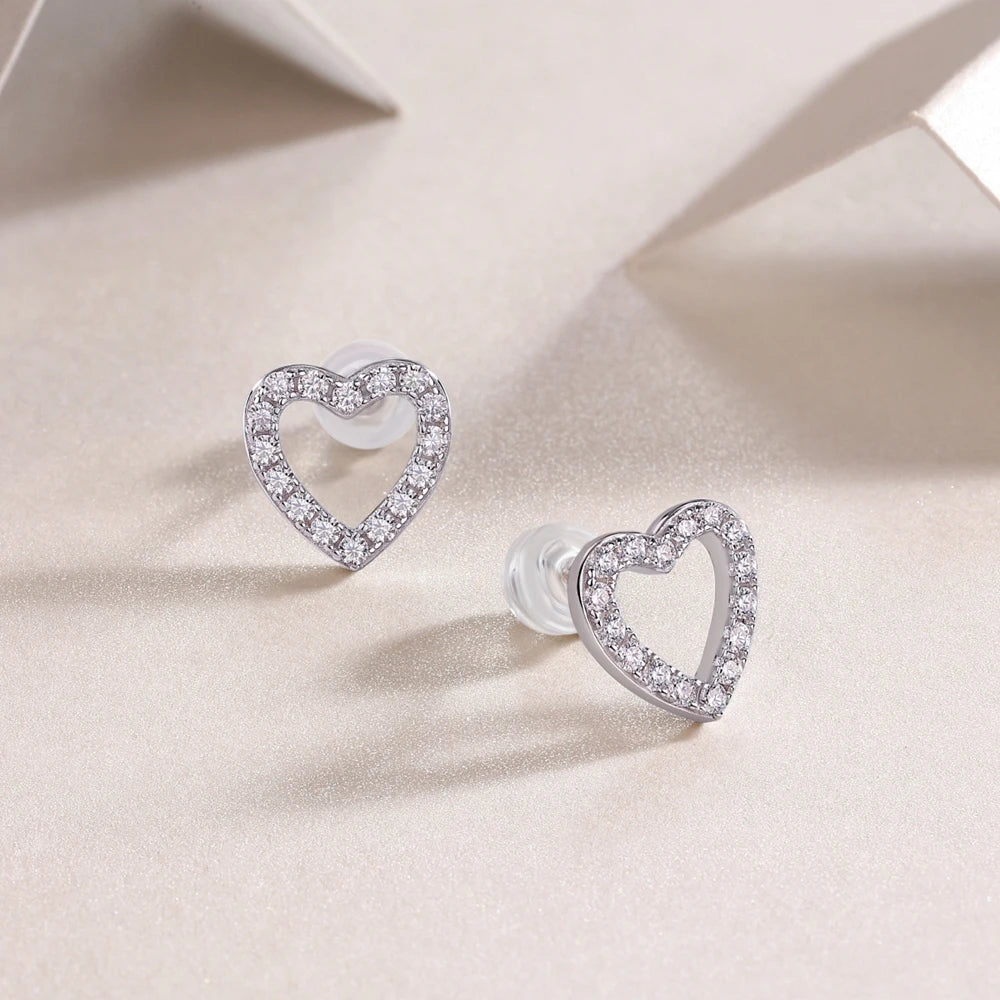 Pendientes de Corazón Plata 925 con Diamantes Moissanita VVS1