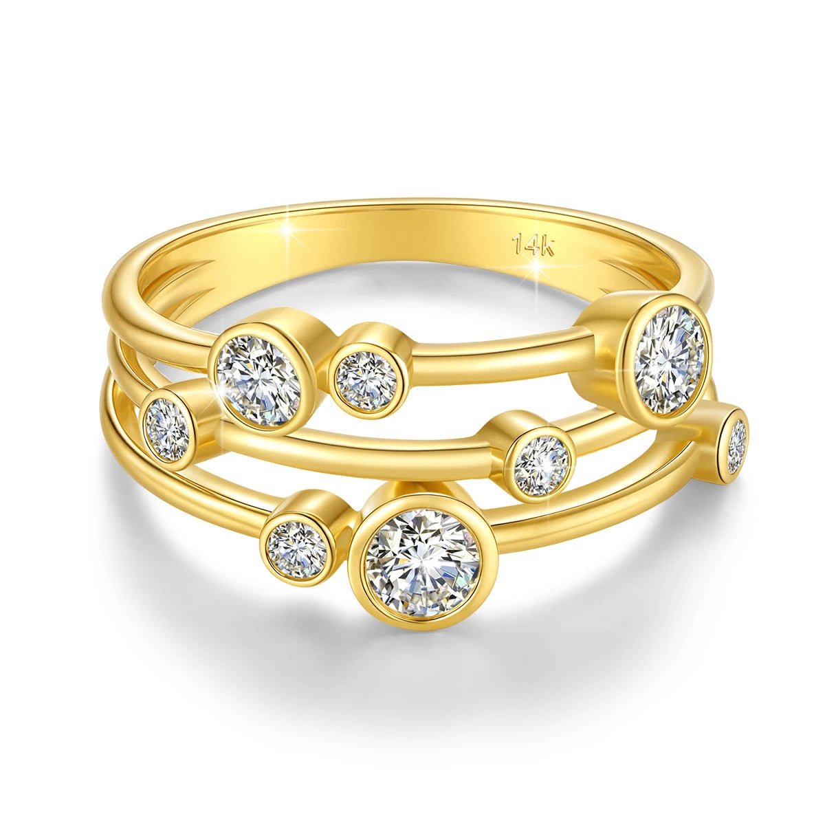 Anillo de Diseñador Oro 14K (AU585) con Moissanita - Joyería de Lujo para Mujer Compromiso Aniversario