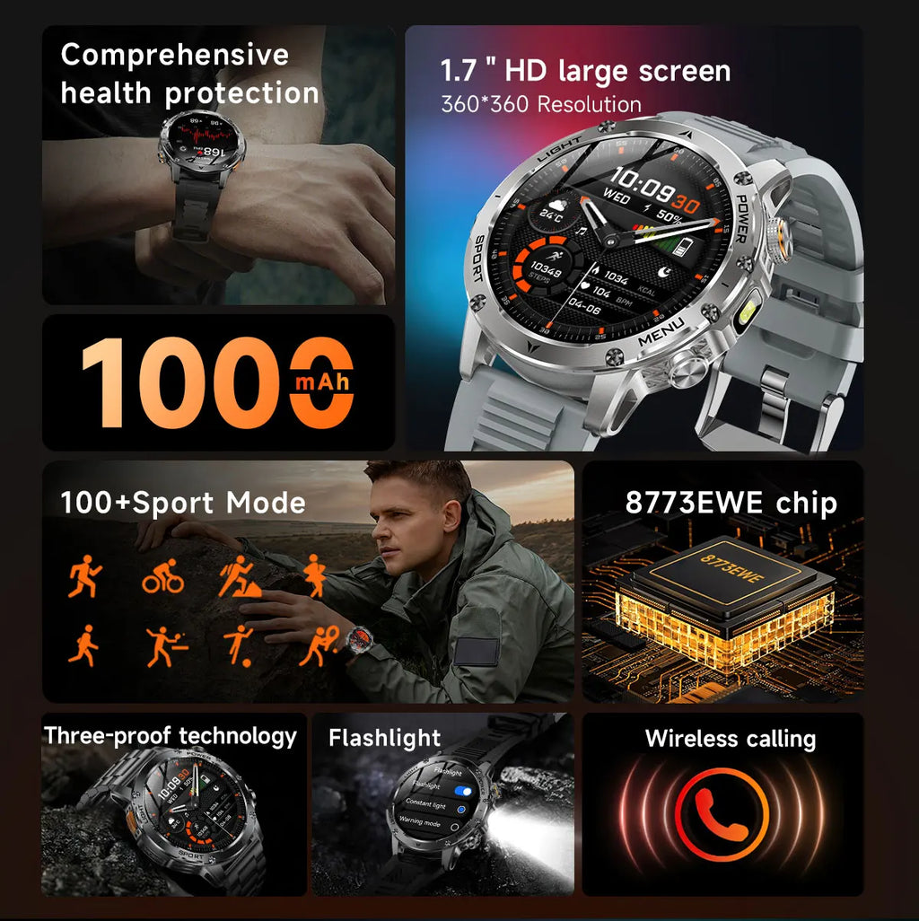 Reloj Smartwatch T-REX3 Deportivo GPS - Batería 1000mAh, 10ATM Impermeable, Linterna, Llamadas BT
