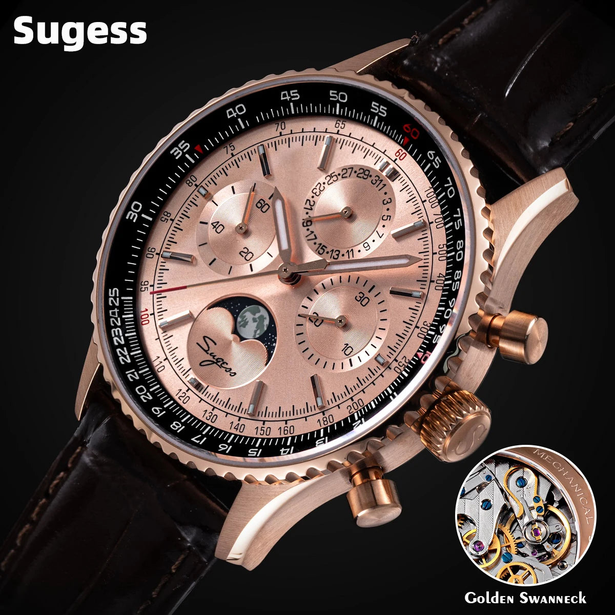 Reloj Sugess Cronógrafo Mecánico Moonphase Pilot - Movimiento ST1908 Tianjin