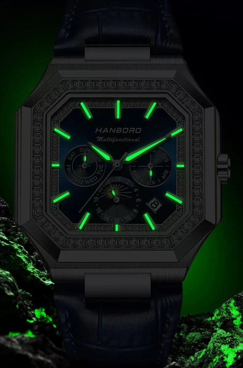 HANBORO Reloj Mecánico Automático Cuadrado Hombre 38mm - Zafiro 5ATM Shanghai