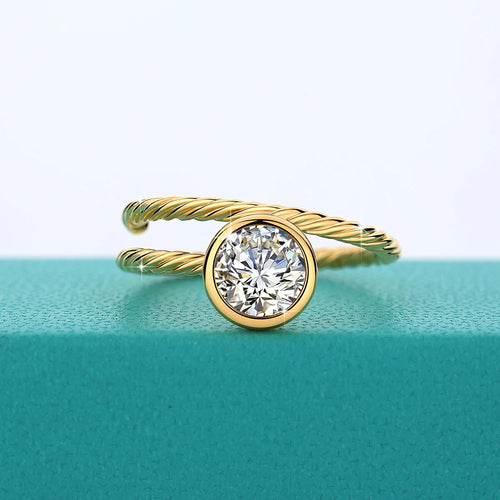 Anillo de Oro 14K con Moissanita 1ct - Diseño Trenzado Elegante