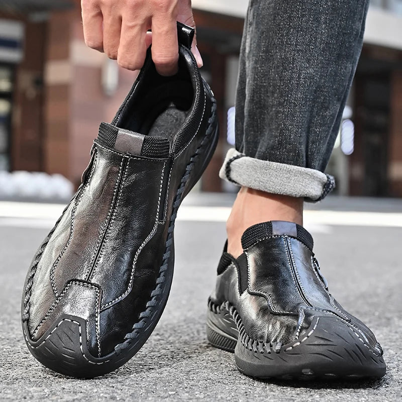 LETCOMFIT Zapatos de Cuero Genuino para Hombre - Mocasines Cómodos Hechos a Mano