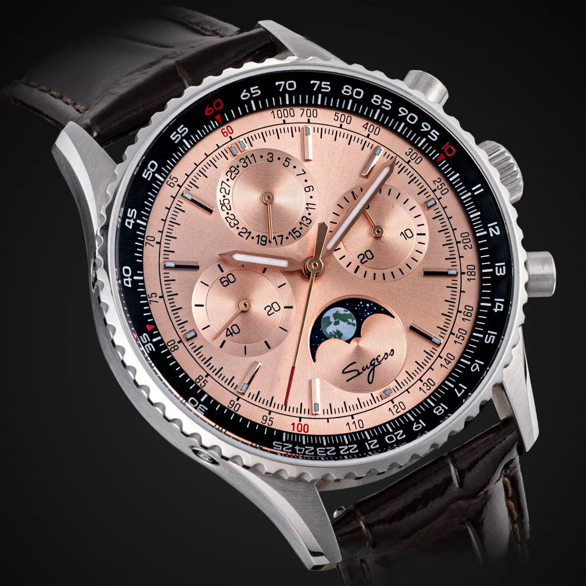 Reloj Sugess Cronógrafo Mecánico Moonphase Pilot - Movimiento ST1908 Tianjin