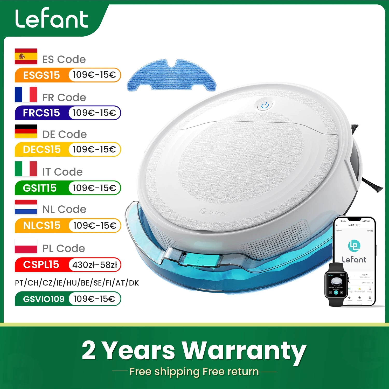 Robot Aspirador LEFANT M310 Ultra - 6000Pa Navegación ToF