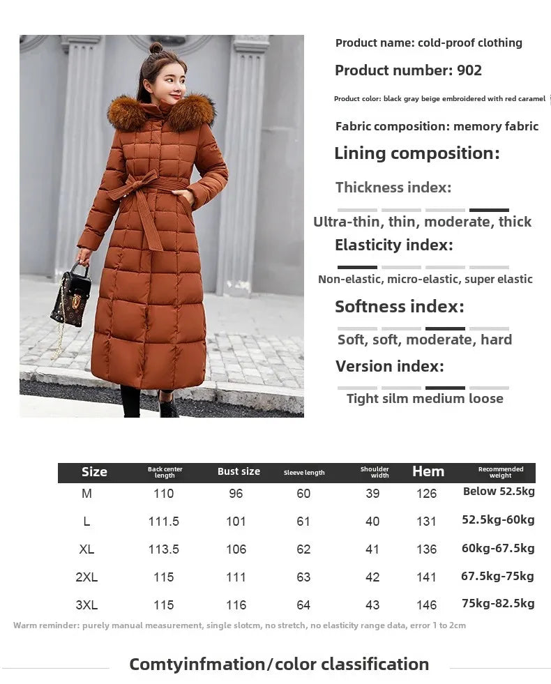 Chaqueta de Invierno Acolchada con Capucha y Cuello de Piel - Abrigo Largo para Mujer