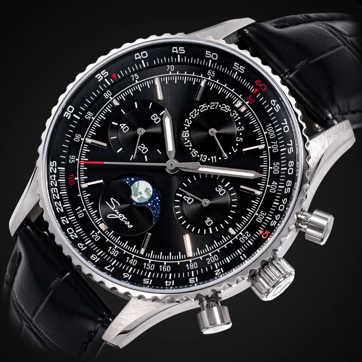 Reloj Sugess Cronógrafo Mecánico Moonphase Pilot - Movimiento ST1908 Tianjin