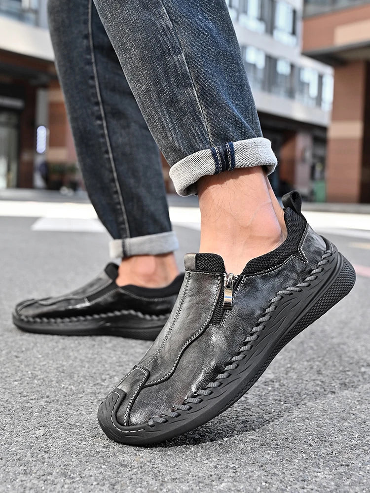 LETCOMFIT Zapatos de Cuero Genuino para Hombre - Mocasines Cómodos Hechos a Mano