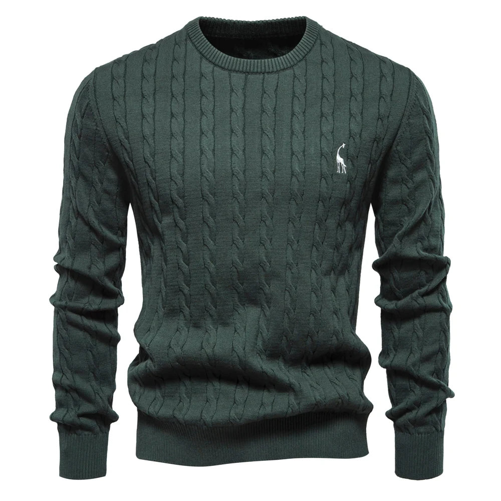 AIOPESON Jersey Premium Hombre - Pullover Algodón con Bordado Jirafa y Patrón Trenzado