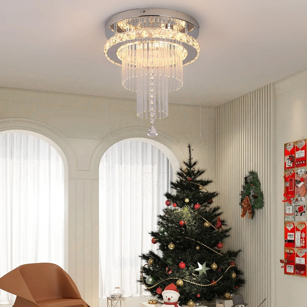 Lámpara de Techo LED de Cristal Moderna 3 Colores Regulable con Control Remoto