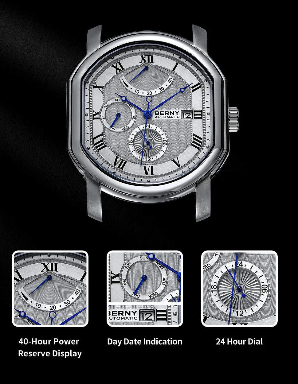 BERNY Reloj Mecánico Automático Hombre Miyota - Zafiro Resistente al Agua