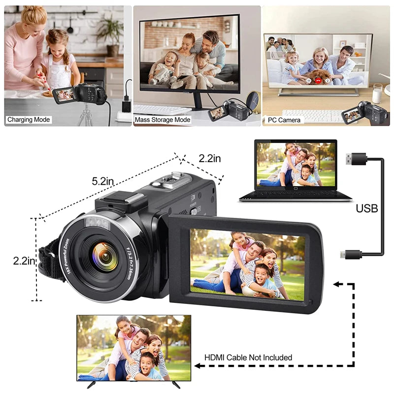8K Videokamera 48MP mit 18x Zoom - HD Camcorder mit WIFI & 3" Touchscreen