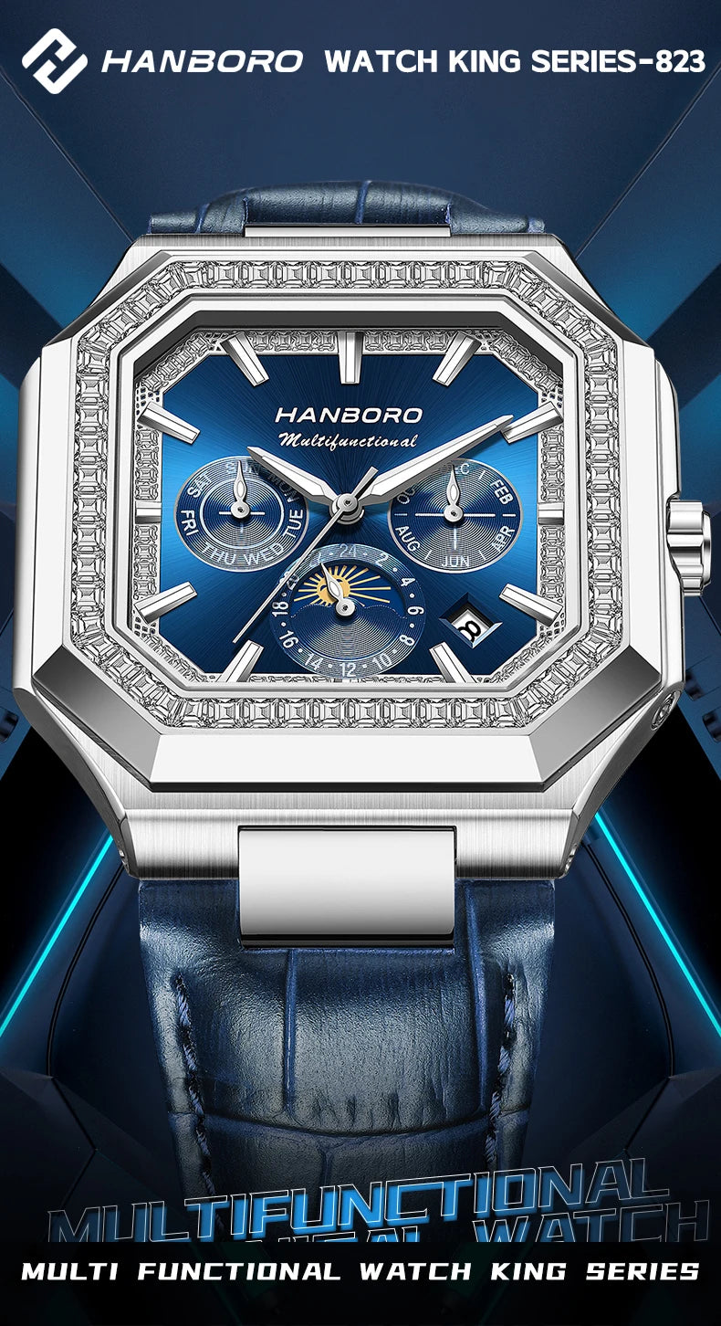 HANBORO Reloj Mecánico Automático Cuadrado Hombre 38mm - Zafiro 5ATM Shanghai