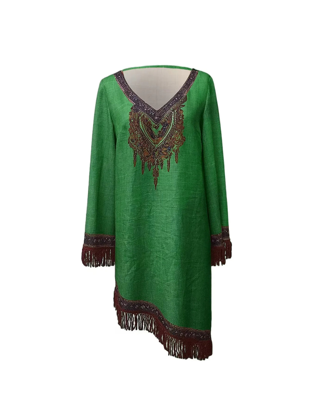 Vestido Bohemio Étnico con Flecos - Vestido Casual Manga Larga Estilo Hippie - Tallas S-XXXL