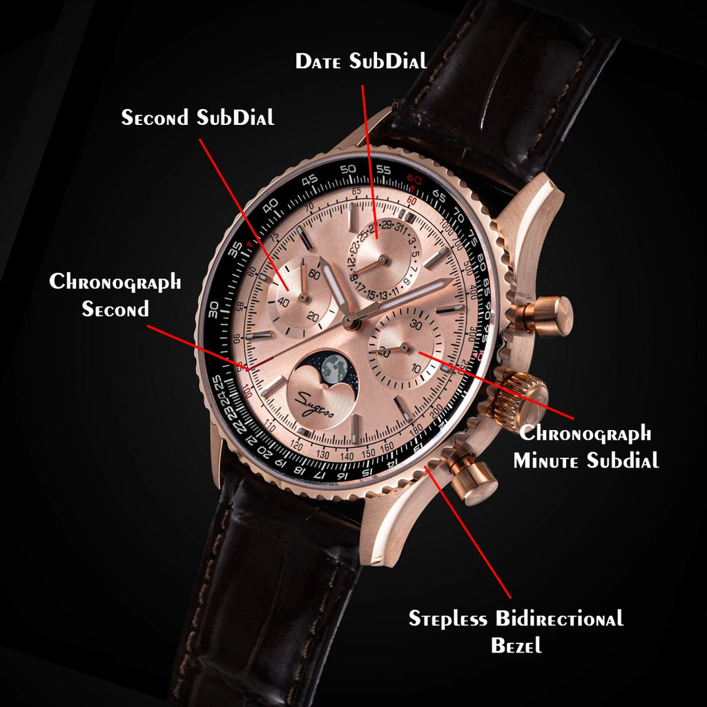 Reloj Sugess Cronógrafo Mecánico Moonphase Pilot - Movimiento ST1908 Tianjin