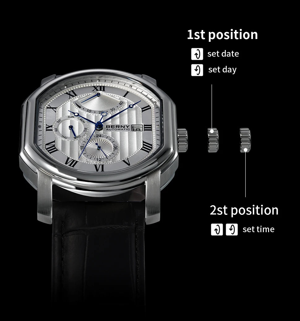 BERNY Reloj Mecánico Automático Hombre Miyota - Zafiro Resistente al Agua