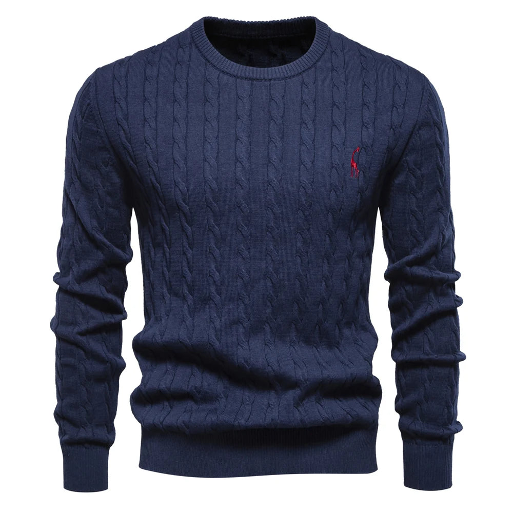 AIOPESON Jersey Premium Hombre - Pullover Algodón con Bordado Jirafa y Patrón Trenzado